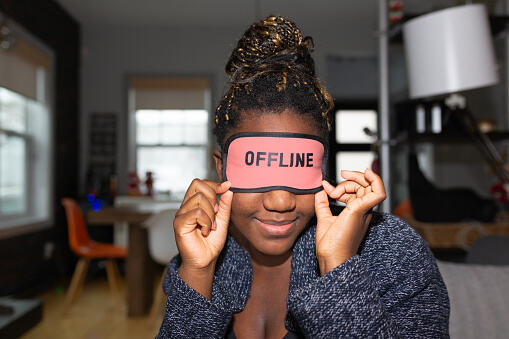 Woman wearing offline mask - Stay Off The Internet