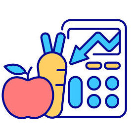 Calculator With Declining stroke and fruits 