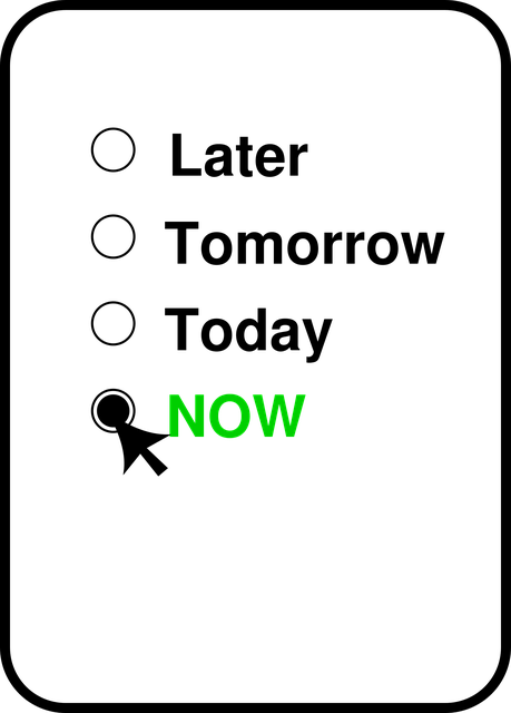 now, concept, reminder - representing most important step in prioritzing goals